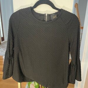 W5 Anthropologie Women's small S Black Swiss Dot Bell Sleeve Shirt Top Blouse